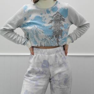 Northern Reflections mountain scene mock neck sweater